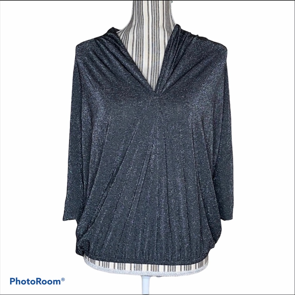 Ramy Brook Metallic Gray Bat Sleeve Blouse One Size